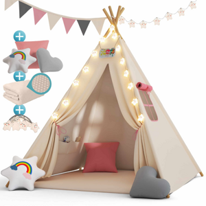 Dětský stan teepee JULIA, 120x120x160cm, béžová/růžová Dětský stan teepee JULIA, 120x120x160cm, béžová/růžová