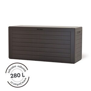 Odkládací úložný box Woodebox se sklopným víčkem tmavě hnědá 280L - 120x46x57cm